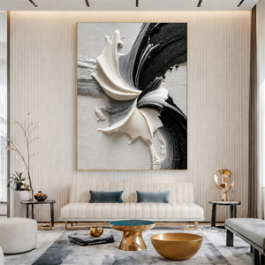Monochrome Petal Flow Textured Wall Art styled interior scene 1 | OILDECO