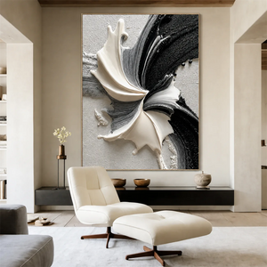 Monochrome Petal Flow Textured Wall Art styled interior scene 2 | OILDECO