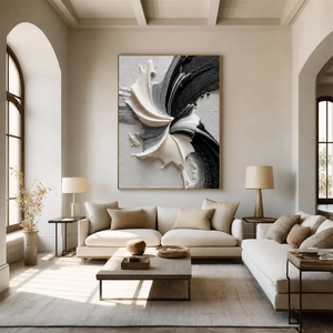 Monochrome Petal Flow Textured Wall Art styled interior scene 3 | OILDECO