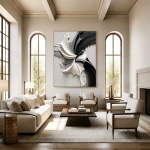 Monochrome Petal Flow Textured Wall Art styled interior scene 4 | OILDECO