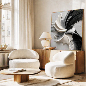 Monochrome Petal Flow Textured Wall Art styled interior scene 5 | OILDECO