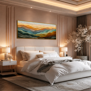 Golden Ridges Panoramic Wall Art styled interior scene 2 | OILDECO