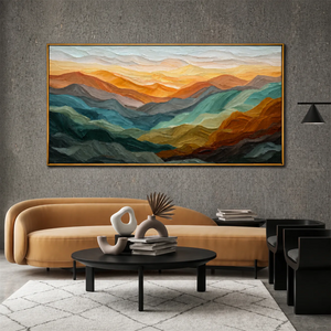 Golden Ridges Panoramic Wall Art styled interior scene 5 | OILDECO
