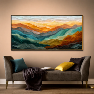 Golden Ridges Panoramic Wall Art styled interior scene 6 | OILDECO