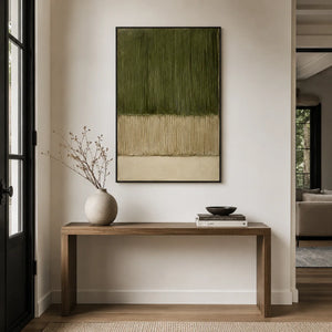 Olive Lines Textured Wall Art shown in a calm bedroom setting | Oildeco