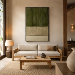 Olive Lines Textured Wall Art shown in a quiet home office | Oildeco