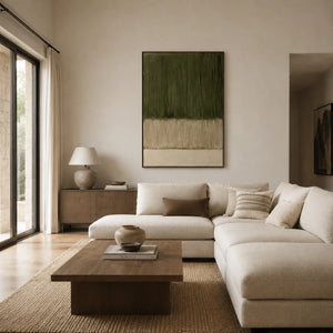 Olive Lines Textured Wall Art styled with minimal interior decor | Oildeco