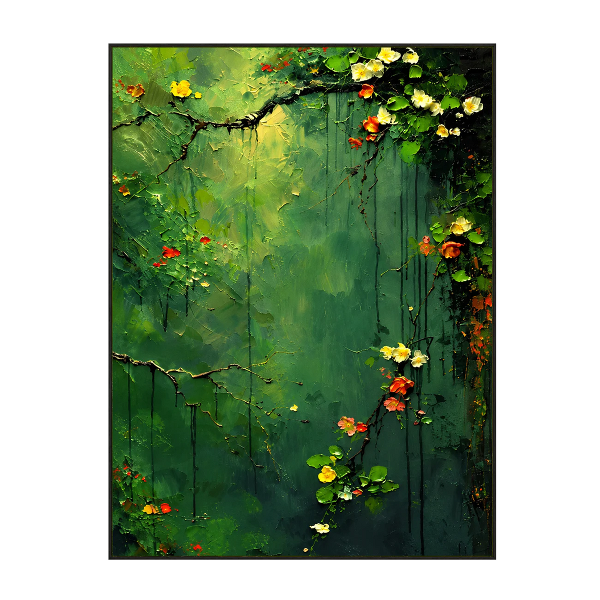 Emerald Blossom Cascade Textured Wall Art