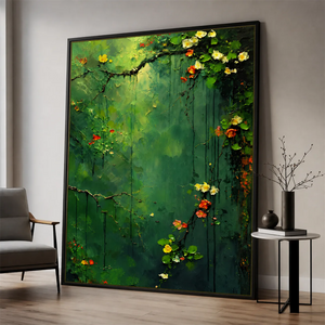 Emerald Blossom Cascade Textured Wall Art styled interior scene 1 | OILDECO