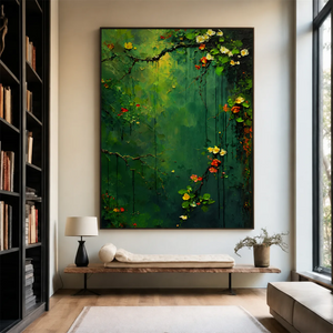 Emerald Blossom Cascade Textured Wall Art styled interior scene 2 | OILDECO
