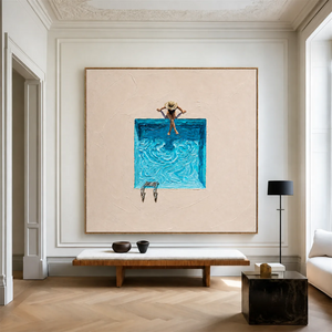 Poolside Pause Textured Wall Art styled interior scene 1 | OILDECO