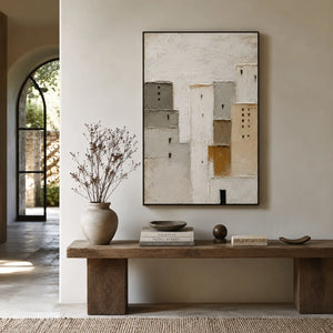 Quiet Facade Textured Wall Art styled in a modern living room | Oildeco
