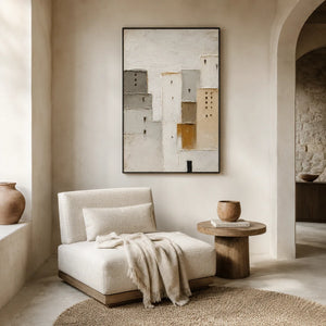Quiet Facade Textured Wall Art shown in a quiet home office | Oildeco