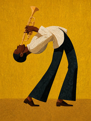 Golden Jazz Trumpeter Wall Art artwork view | OILDECO
