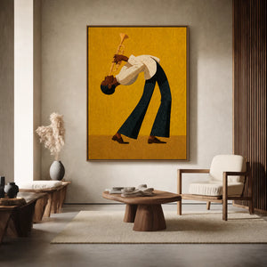 Golden Jazz Trumpeter Wall Art styled interior scene 1 | OILDECO