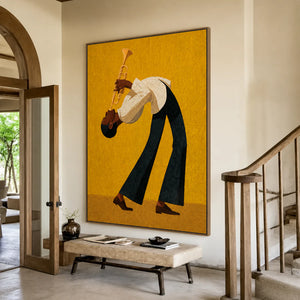 Golden Jazz Trumpeter Wall Art styled interior scene 3 | OILDECO