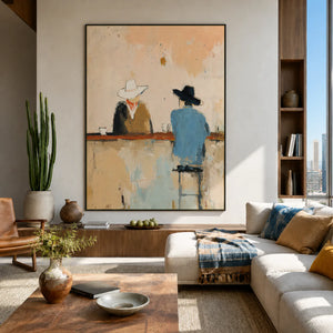 Quiet Saloon Cowboys Textured Wall Art styled interior scene 1 | OILDECO