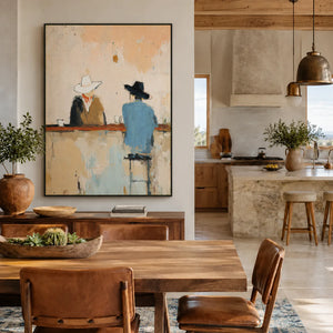 Quiet Saloon Cowboys Textured Wall Art styled interior scene 4 | OILDECO