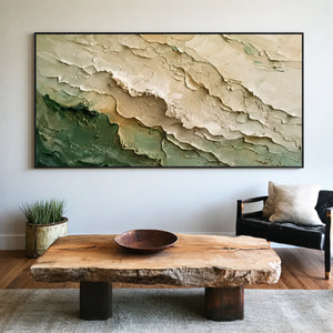 Ivory Sage Tides Relief Wall Art styled interior scene 2 | OILDECO