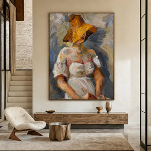 Golden Hat Figure Wall Art styled interior scene 4 | OILDECO