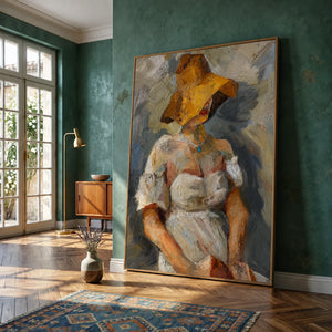 Golden Hat Figure Wall Art styled interior scene 7 | OILDECO