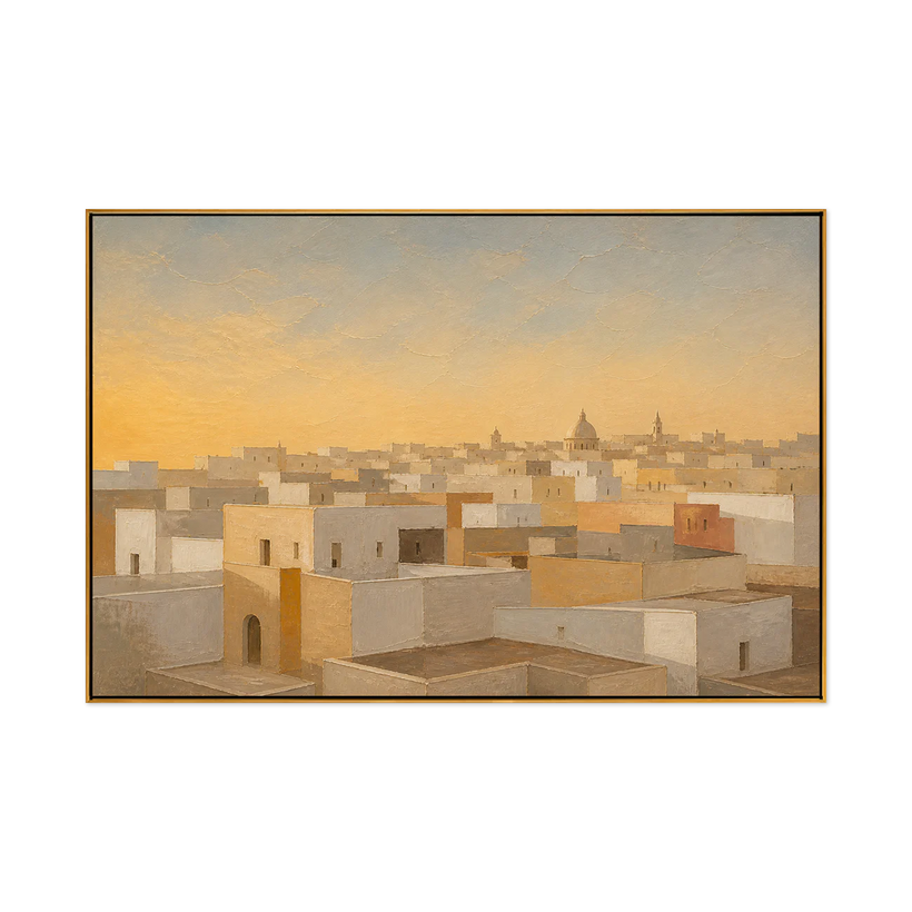 Sunlit Ivory Rooftops Wall Art | OILDECO