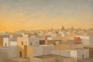 Sunlit Ivory Rooftops Wall Art artwork view | OILDECO
