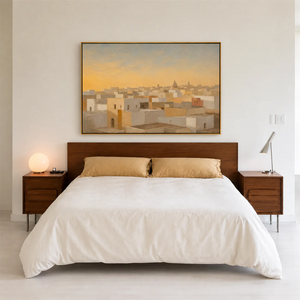 Sunlit Ivory Rooftops Wall Art styled interior scene 4 | OILDECO