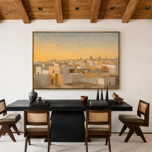 Sunlit Ivory Rooftops Wall Art styled interior scene 6 | OILDECO