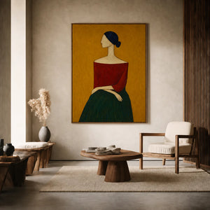 Scarlet Poise Figurative Wall Art styled interior scene 3 | OILDECO