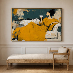 Golden Repose Figurative Wall Art styled interior scene 1 | OILDECO