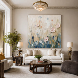 Blush Meadow Textured Floral Wall Art styled interior scene 1 | OILDECO