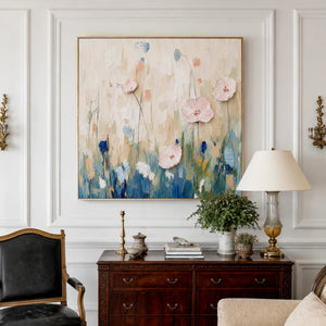 Blush Meadow Textured Floral Wall Art styled interior scene 2 | OILDECO
