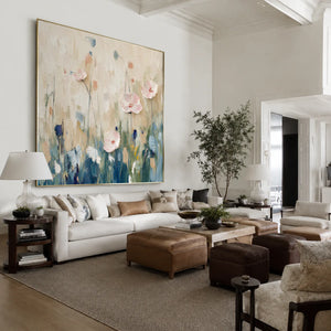 Blush Meadow Textured Floral Wall Art styled interior scene 3 | OILDECO
