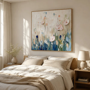 Blush Meadow Textured Floral Wall Art styled interior scene 5 | OILDECO
