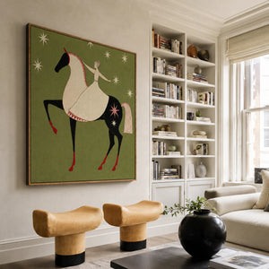 Celestial Rider Folk Horse Wall Art styled interior scene 3 | OILDECO