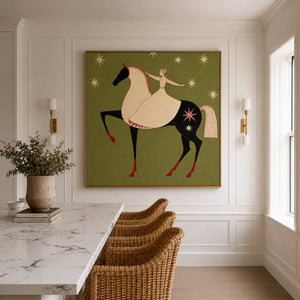 Celestial Rider Folk Horse Wall Art styled interior scene 4 | OILDECO