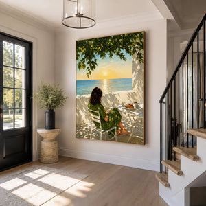 Seaside Morning Reading Wall Art styled interior scene 1 | OILDECO