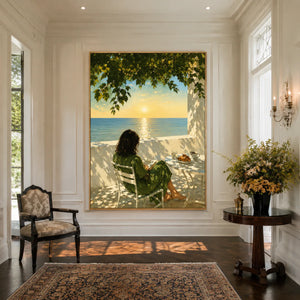 Seaside Morning Reading Wall Art styled interior scene 4 | OILDECO