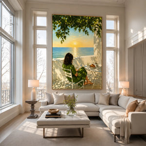 Seaside Morning Reading Wall Art styled interior scene 5 | OILDECO