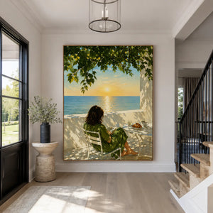 Seaside Morning Reading Wall Art styled interior scene 6 | OILDECO