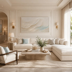 Seafoam Flow Textured Wall Art styled in a modern living room | Oildeco