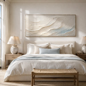 Seafoam Flow Textured Wall Art displayed above a sofa in a neutral interior | Oildeco