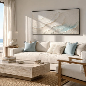 Seafoam Flow Textured Wall Art styled in a modern living room | Oildeco