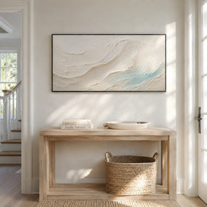 Seafoam Flow Textured Wall Art styled in a contemporary entryway | Oildeco