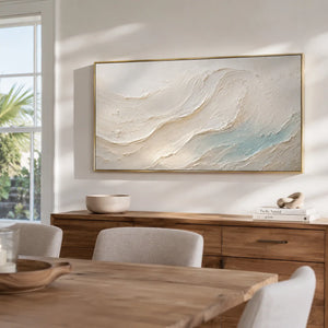 Seafoam Flow Textured Wall Art displayed in a bright dining room | Oildeco