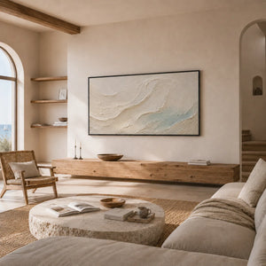 Seafoam Flow Textured Wall Art styled with minimal interior decor | Oildeco