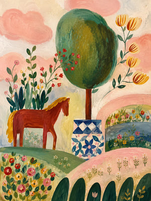 Enchanted Horse Garden Folk Wall Art artwork view | OILDECO