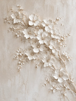 Ivory Blossom Branch Relief Wall Art artwork view | OILDECO