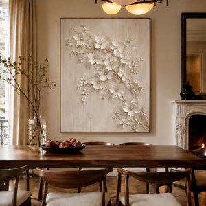 Ivory Blossom Branch Relief Wall Art styled interior scene 1 | OILDECO